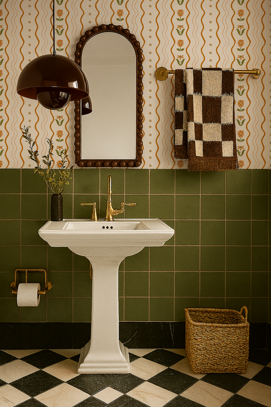 Posy Lane Stripe Wallpaper, beige and orange