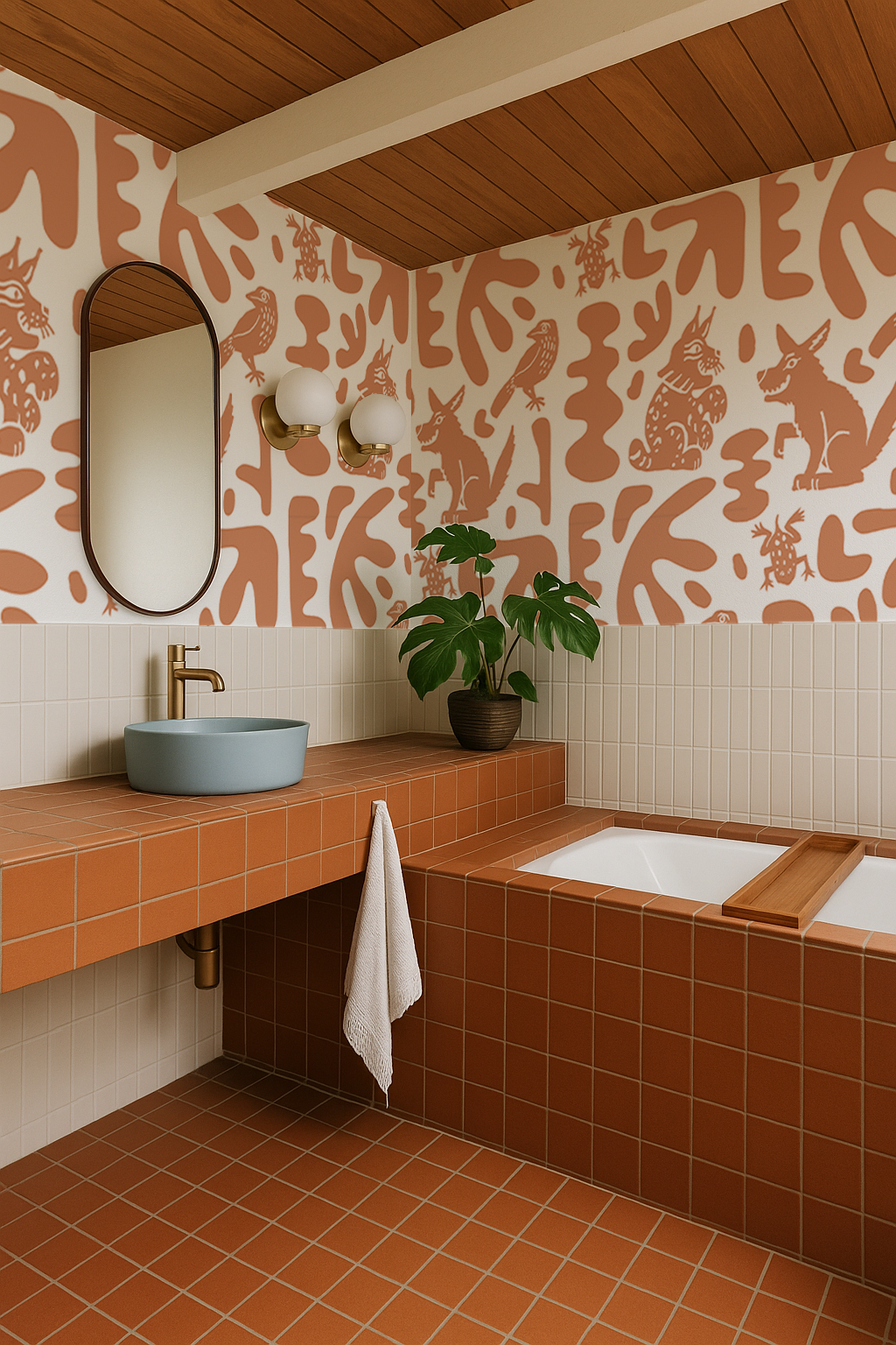 Abstract Animales Wallpaper, terra cotta