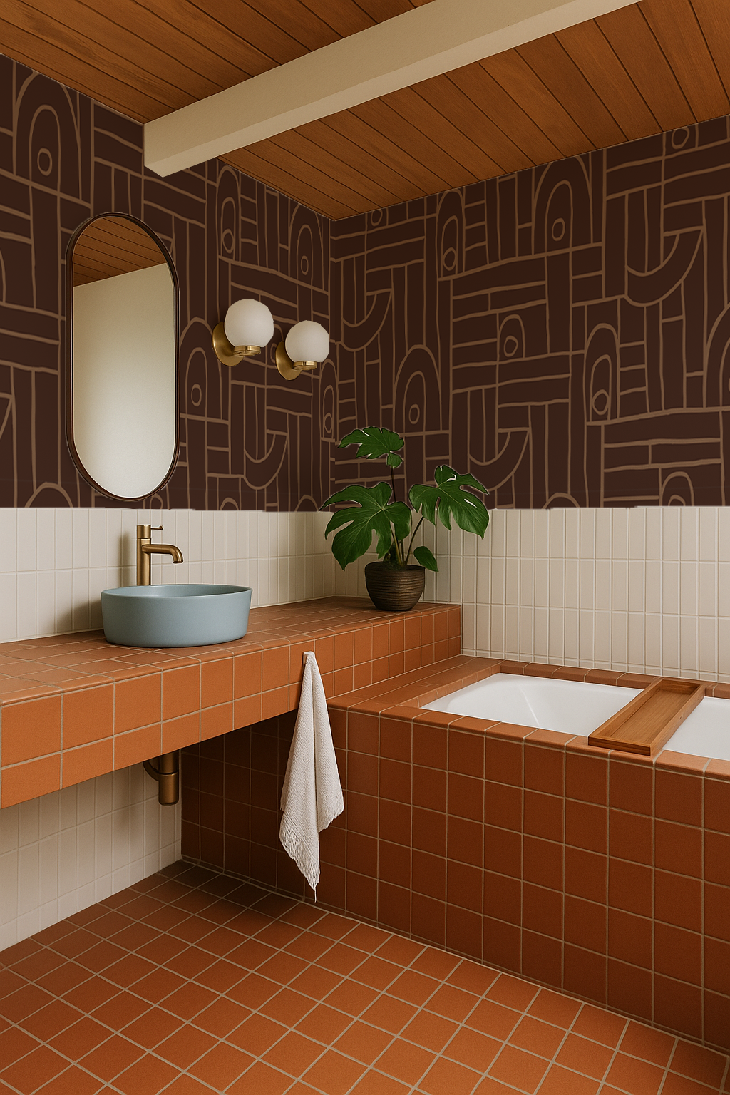 Deco Tile Wallpaper, coco and tan