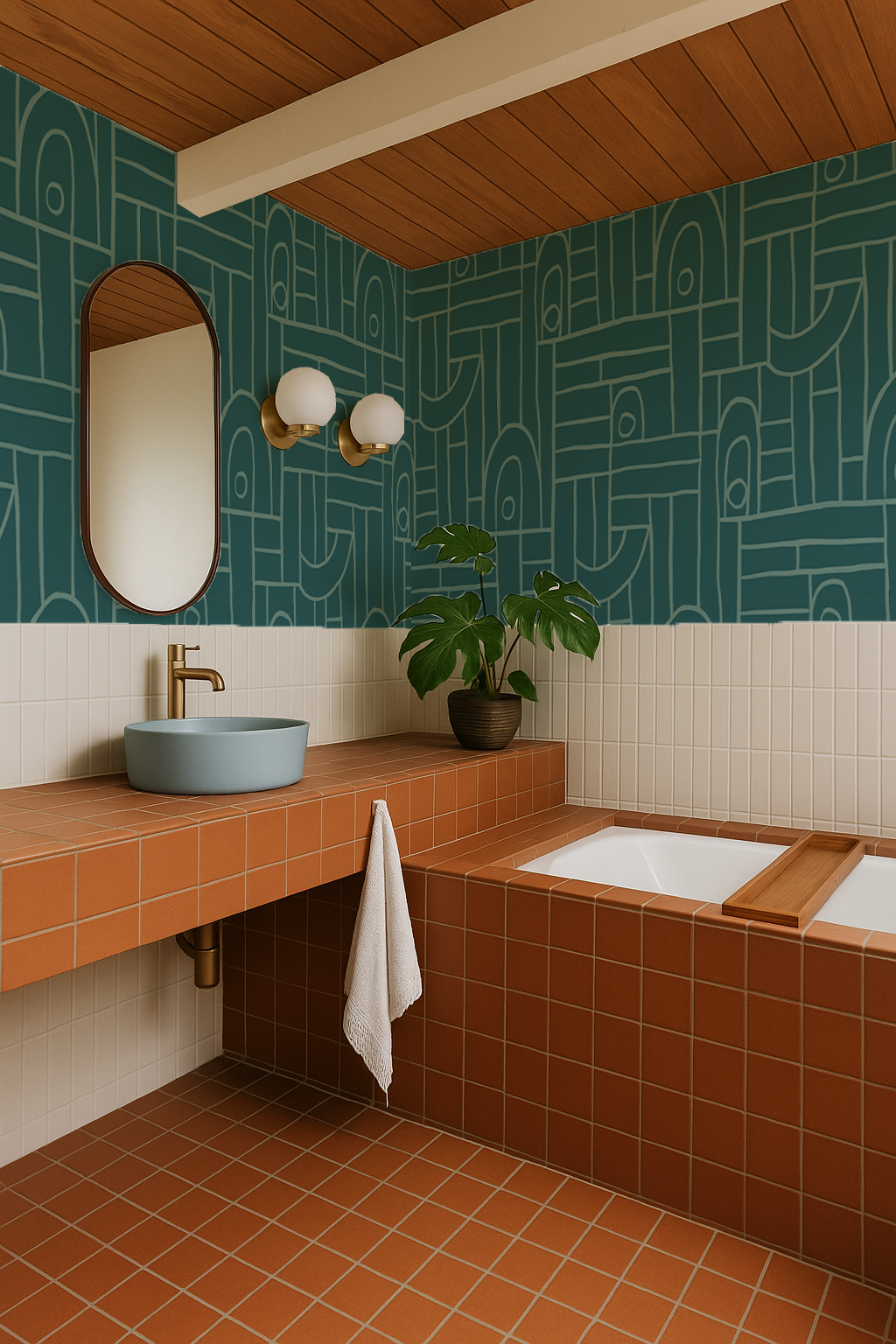 Deco Tile Wallpaper, teal