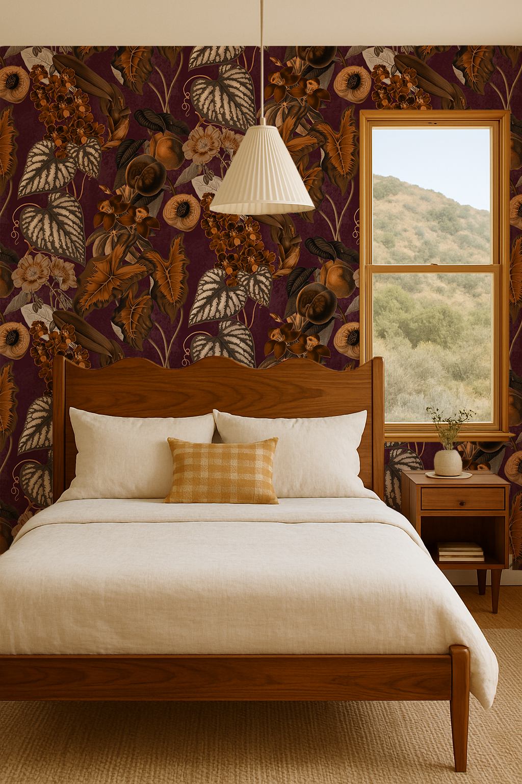 Cali Tropicale Wallpaper, eggplant and toffee