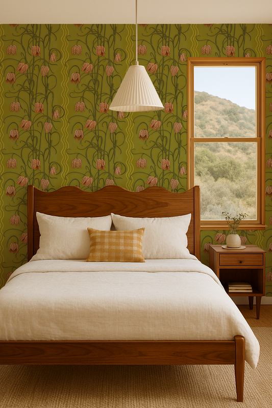 Campanas Wallpaper, chartreuse and orange