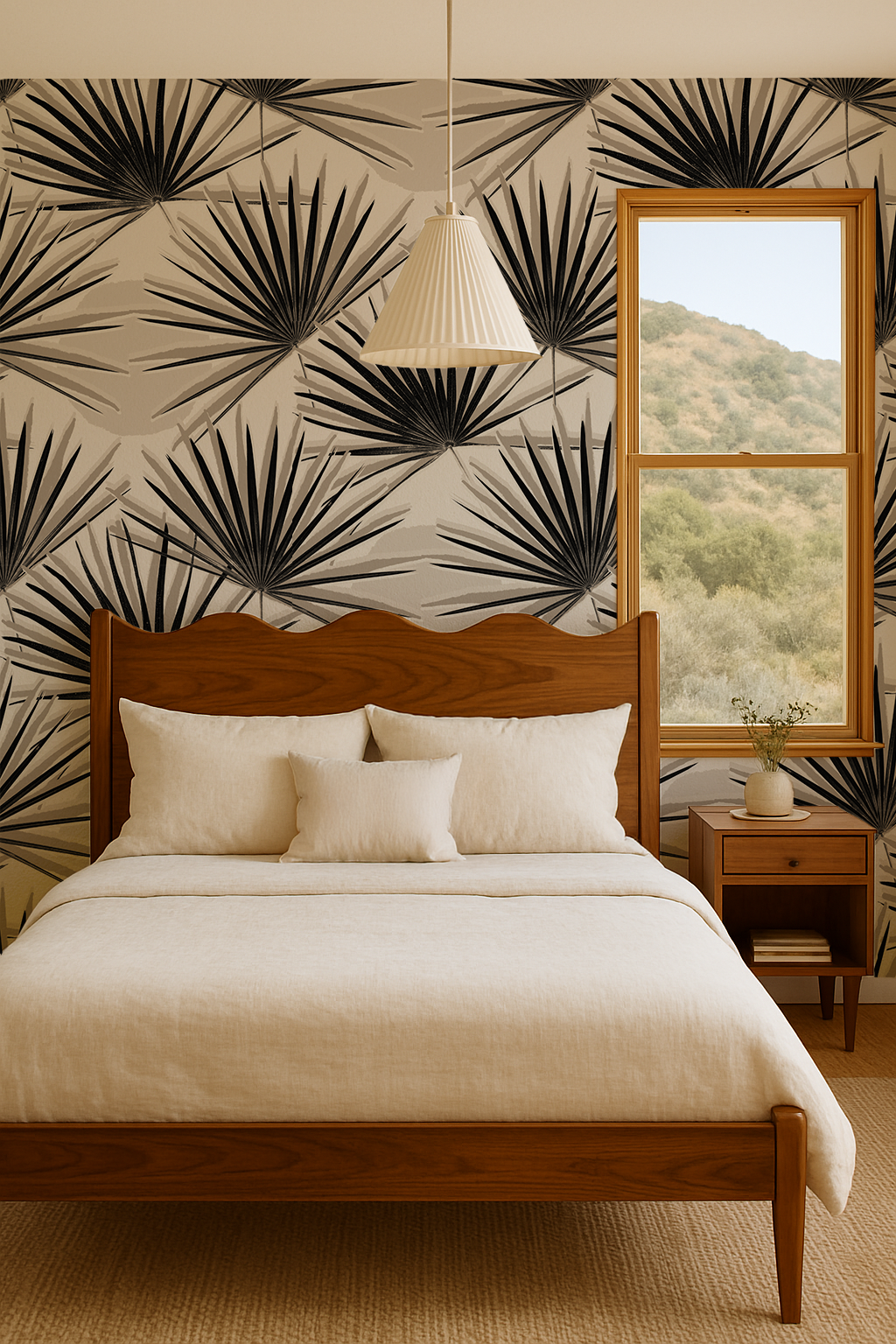 Palm Deco Wallpaper, black and neutral