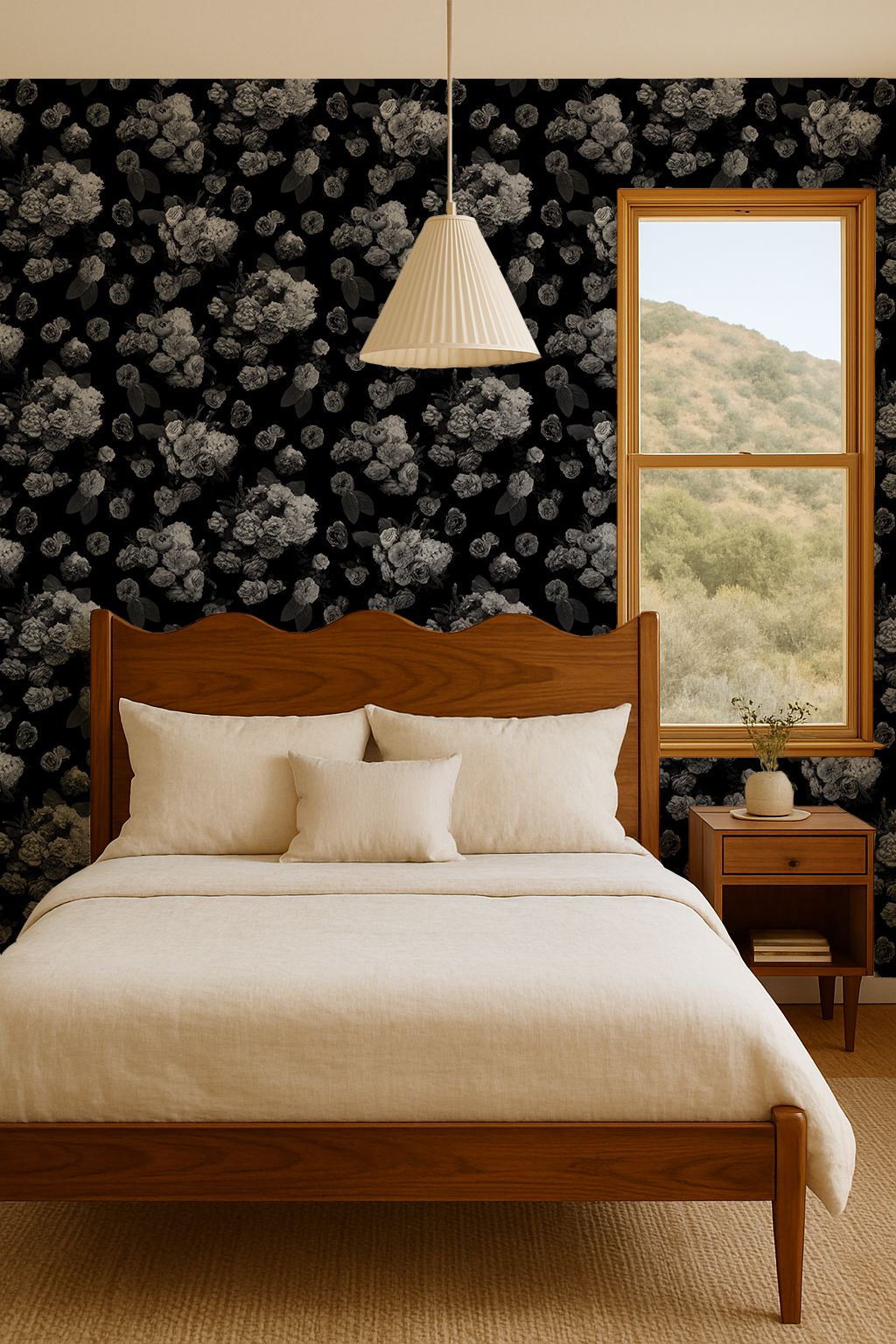Rose Farm Wallpaper, black and white