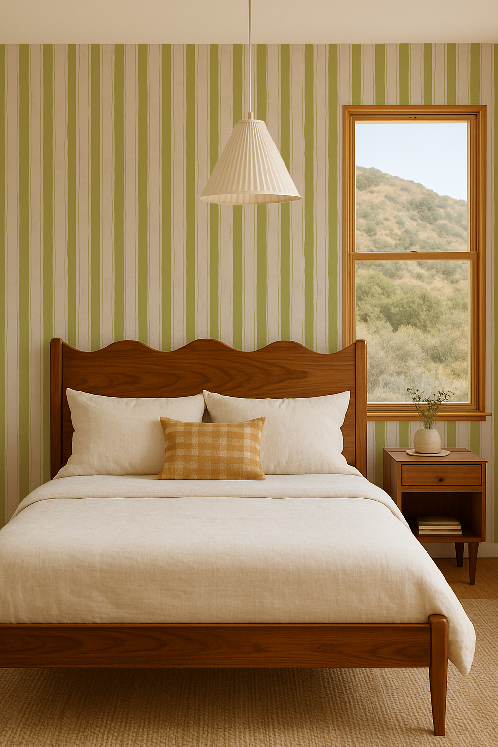 Riviera Stripe Wallpaper, off-white and chartreuse