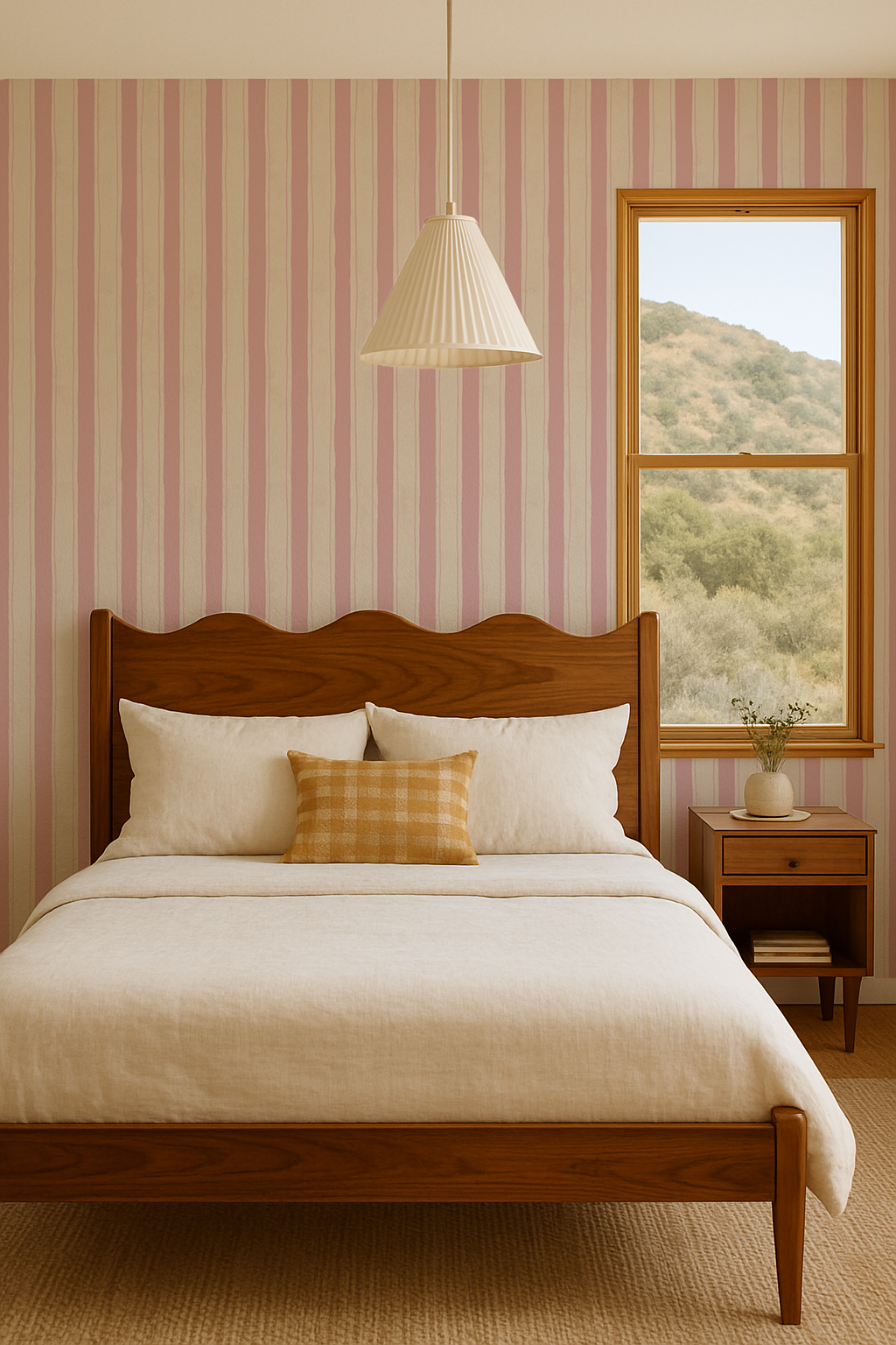 Riviera Stripe Wallpaper, off-white and pink