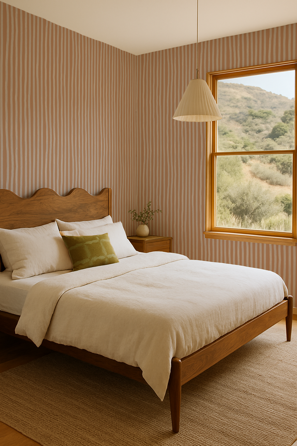 Dolce Stripe Wallpaper, apricot and off-white