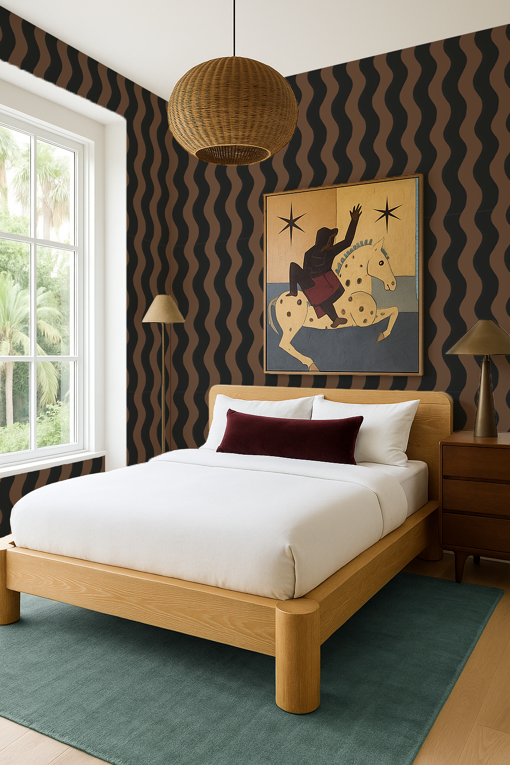 Ziggy Stripe Wallpaper, brown and black