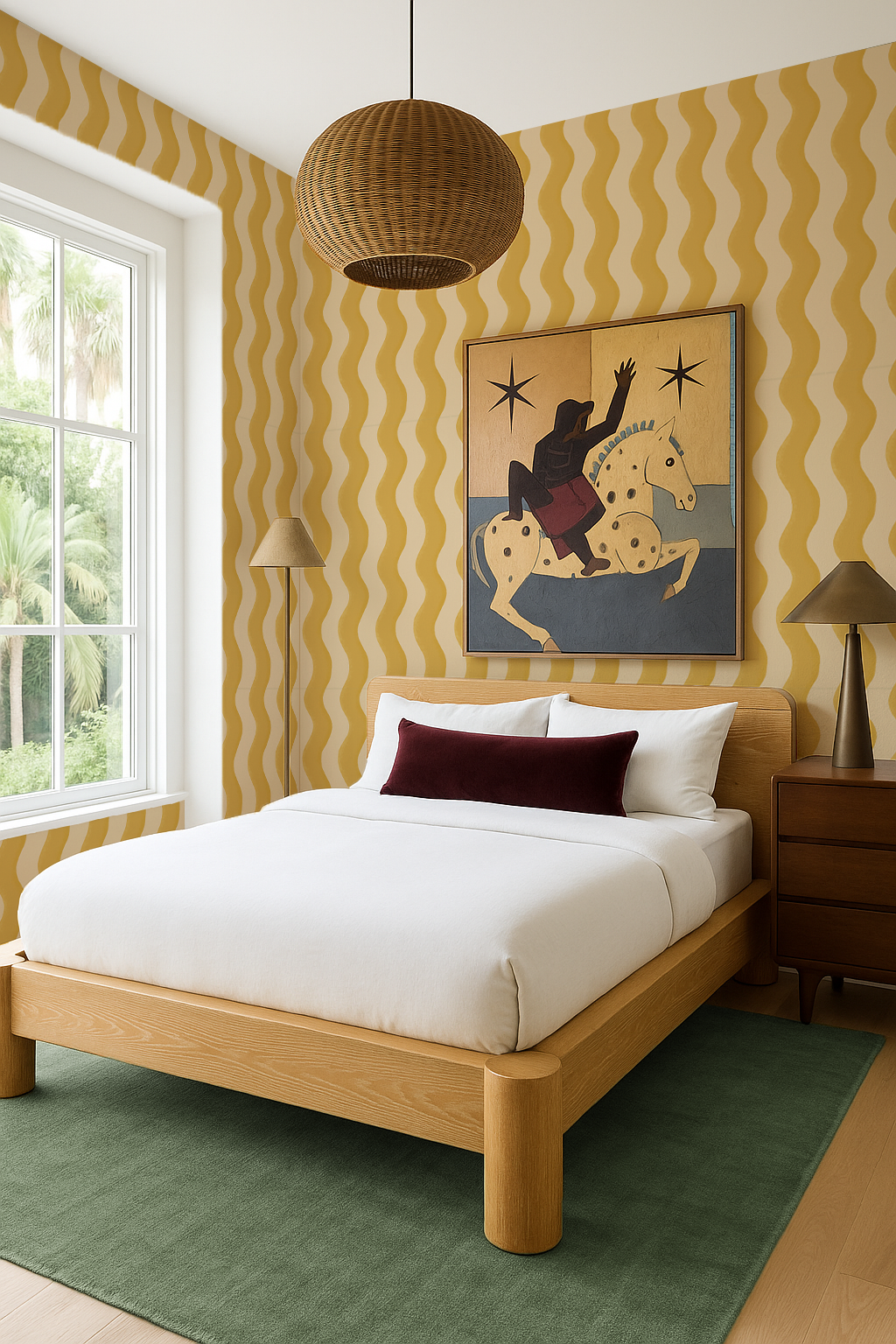 Ziggy Stripe Wallpaper, light apricot and mustard