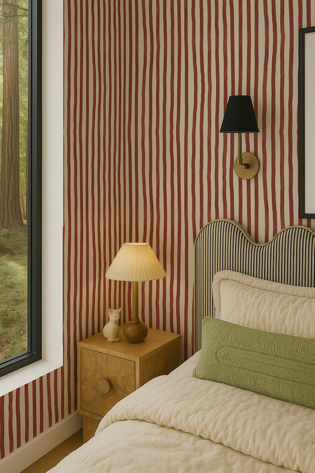Dolce Stripe Wallpaper, off-white and brick red