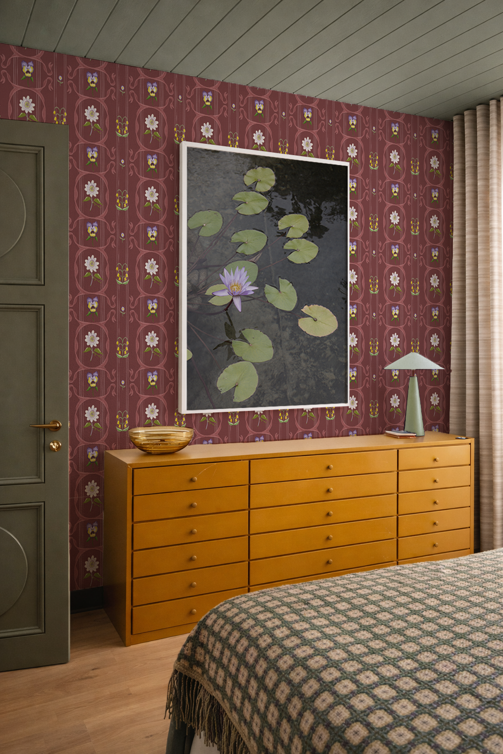 Eden Trellis Wallpaper, muted wine