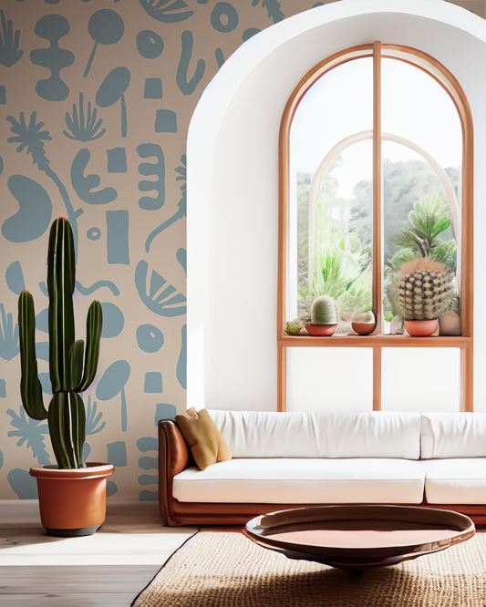 Pool Side Mural, tan and blue