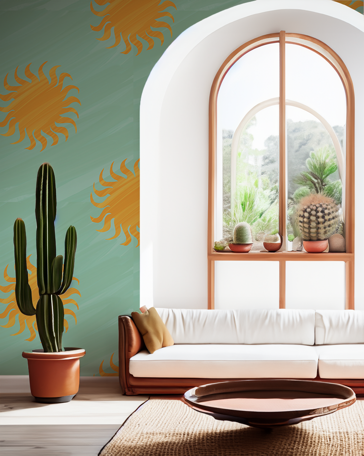 Sol Mural, mint and yellow