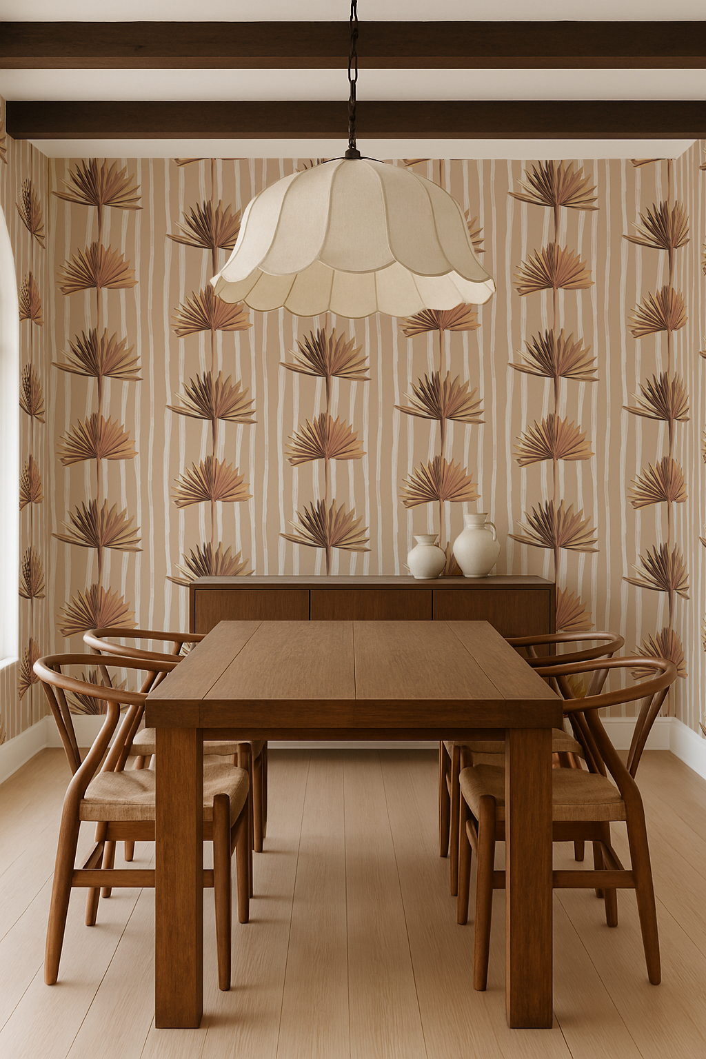 Stripey Palm Wallpaper, nude and off-white