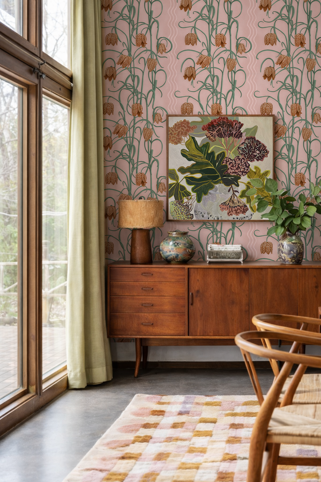 Campanas Wallpaper, dusty pink and orange