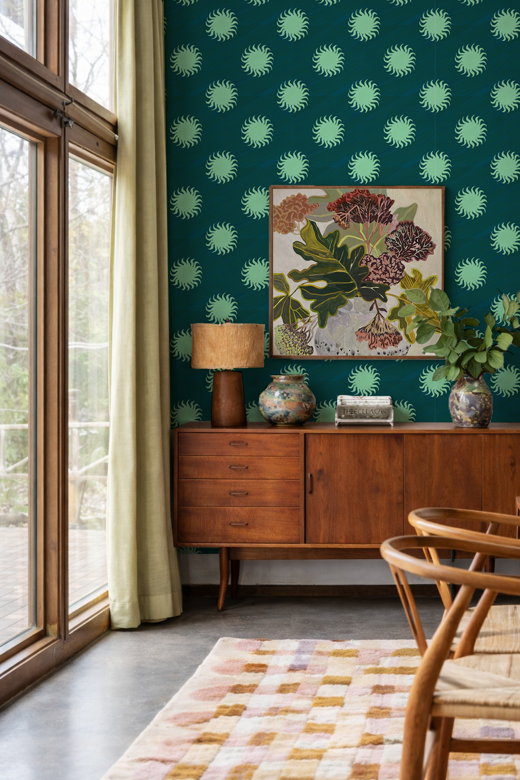 Sol Wallpaper, teal and mint