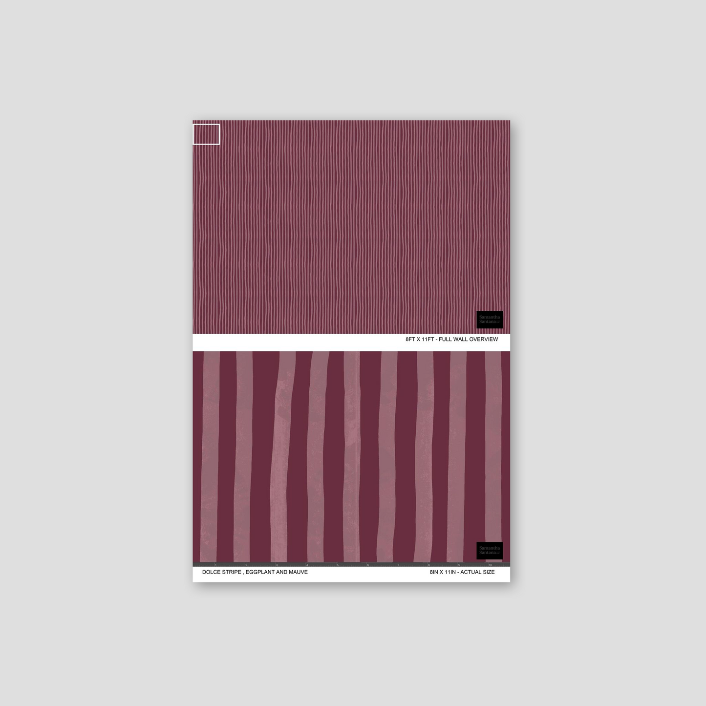 Dolce Stripe Wallpaper in eggplant and mauve with flowing stripes, elegant style.