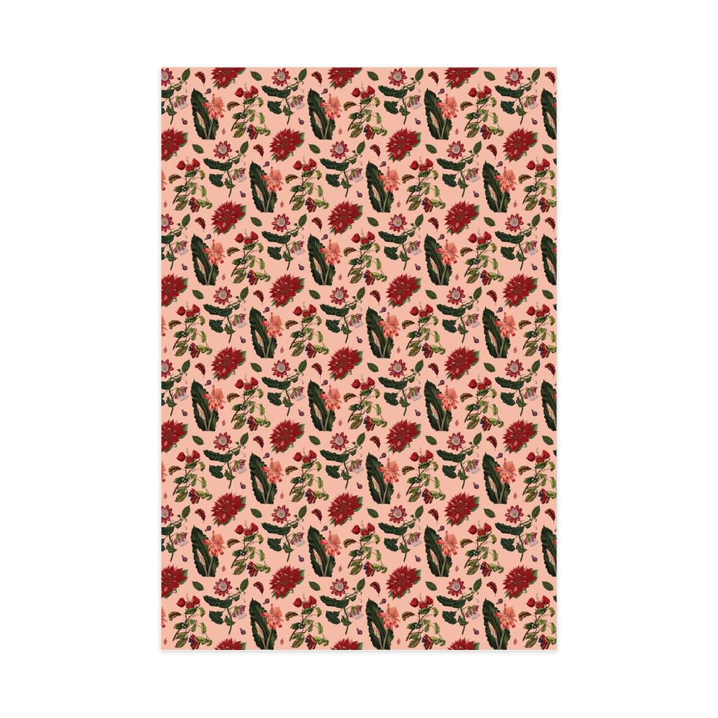 Vintage Poinsettia Wrapping Paper, Large Roll, peach & red