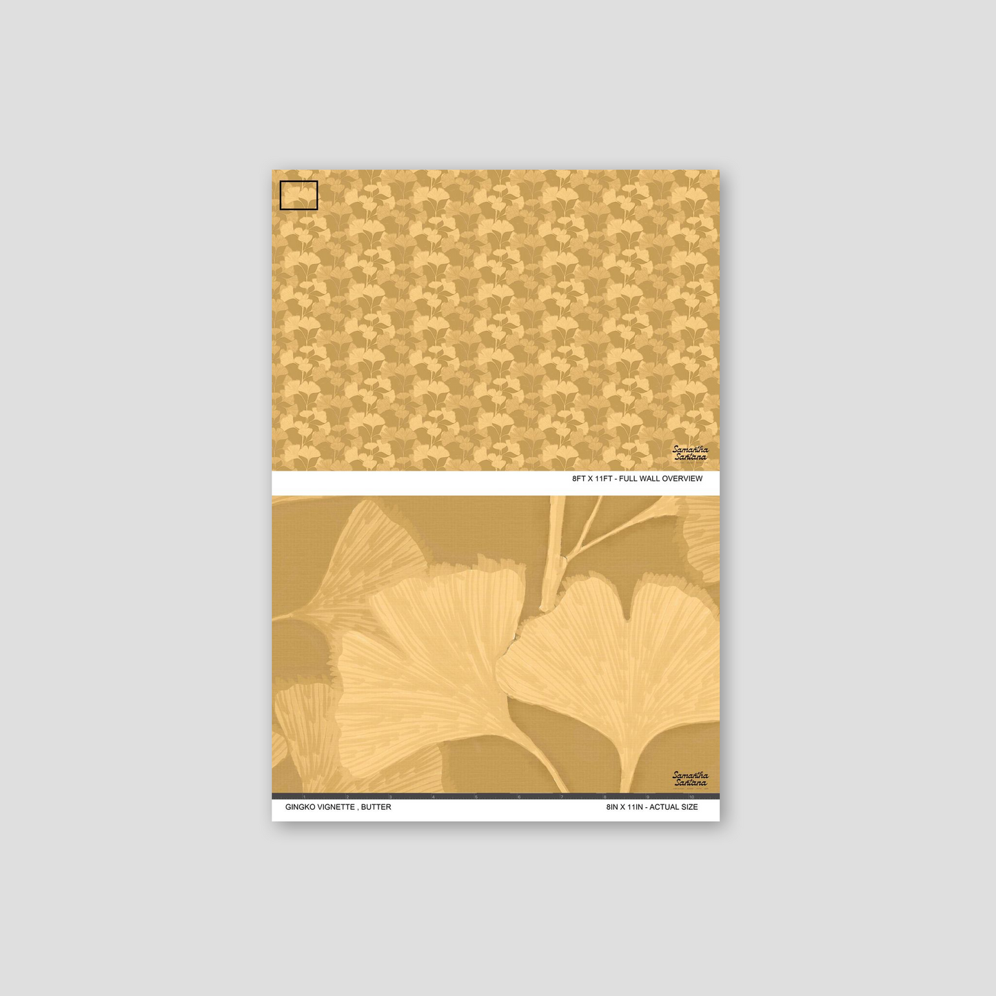 Gingko Vignette Wallpaper in butter with taupe and sandy brown ginkgo leaf pattern.