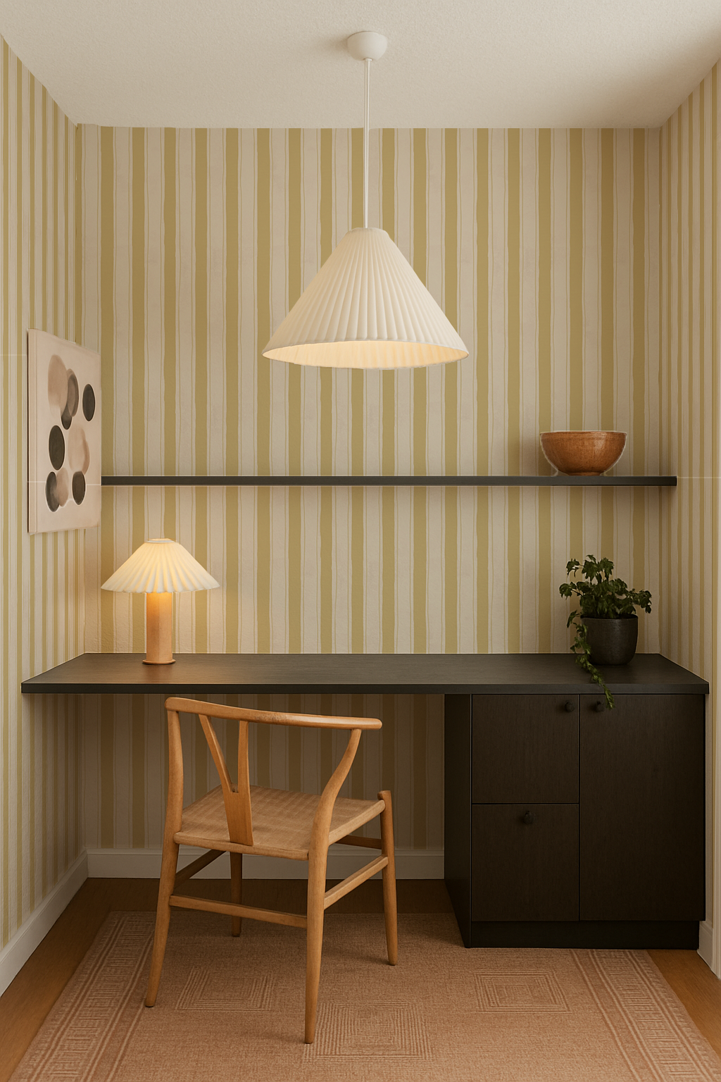 Riviera Stripe Wallpaper, off-white and butter yellow