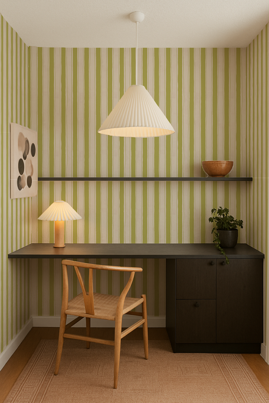 Riviera Stripe Wallpaper, off-white and chartreuse