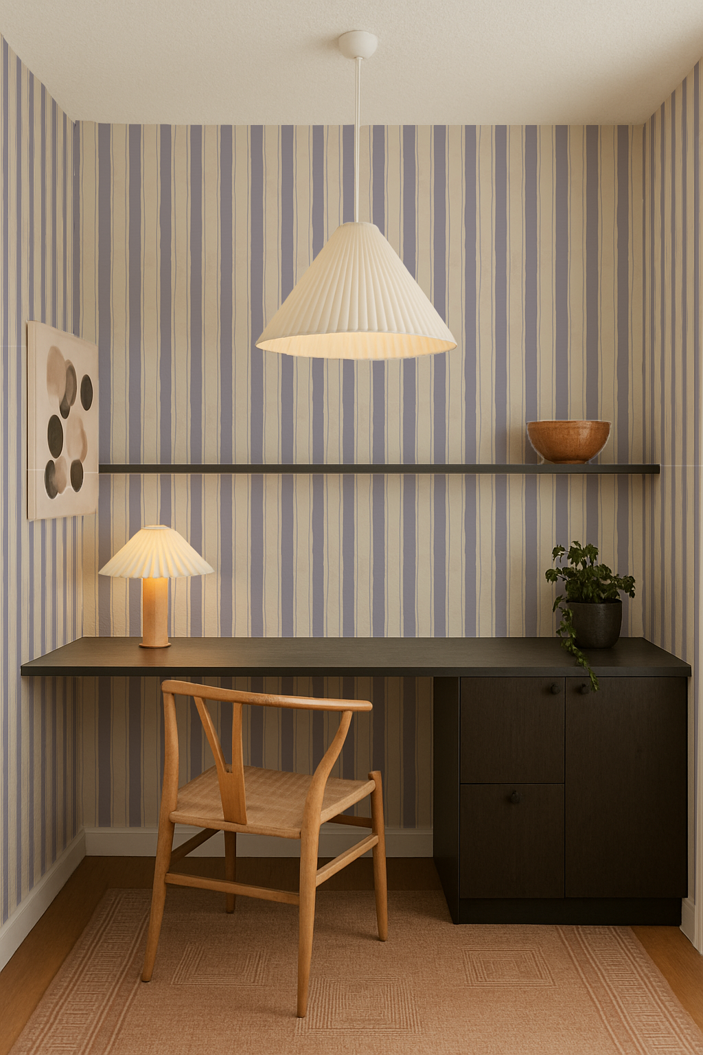 Riviera Stripe Wallpaper, off-white and lavender