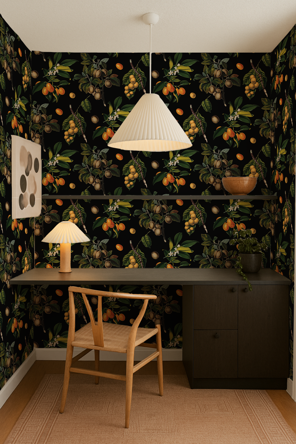Vintage Orchard Wallpaper, black