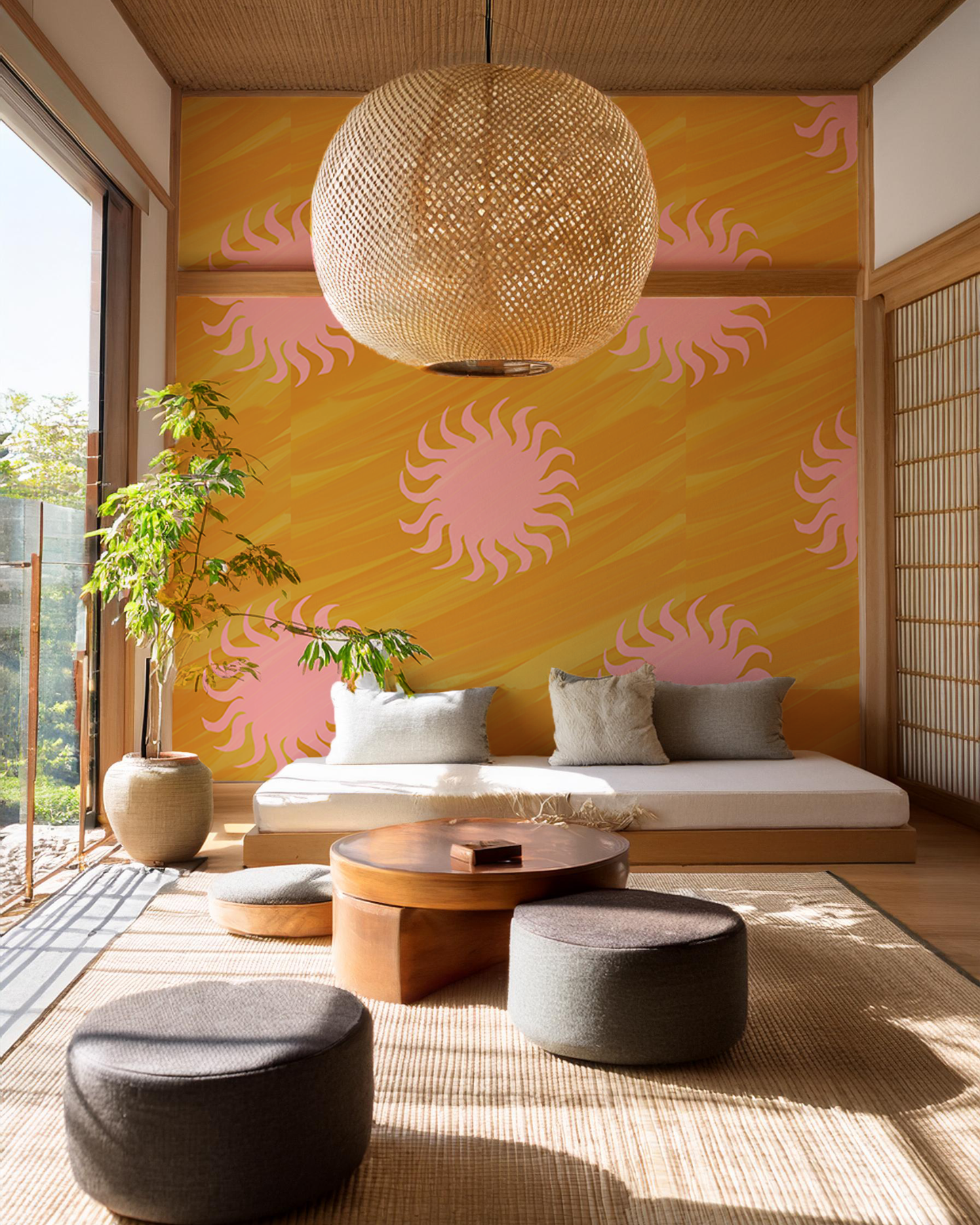 Sol Mural, yellow and light pink