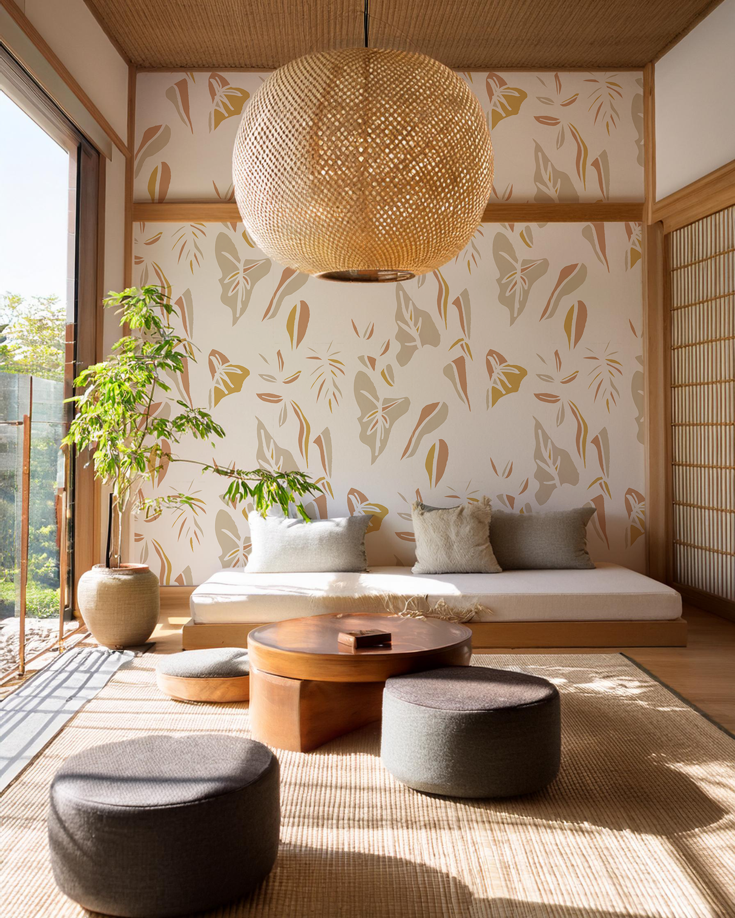 Block Print Foliage, white and mustard