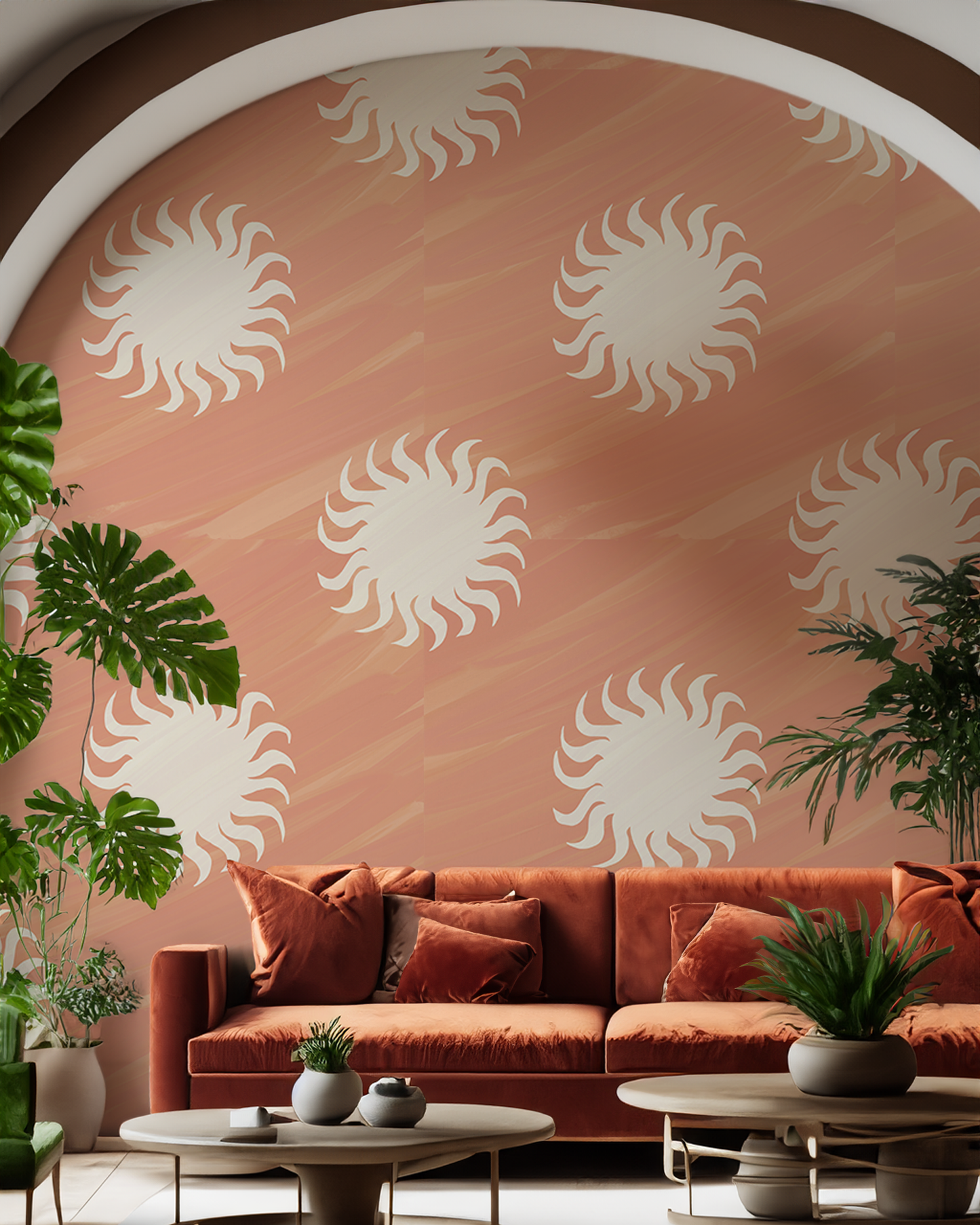 Sol Mural, terra cotta and off-white