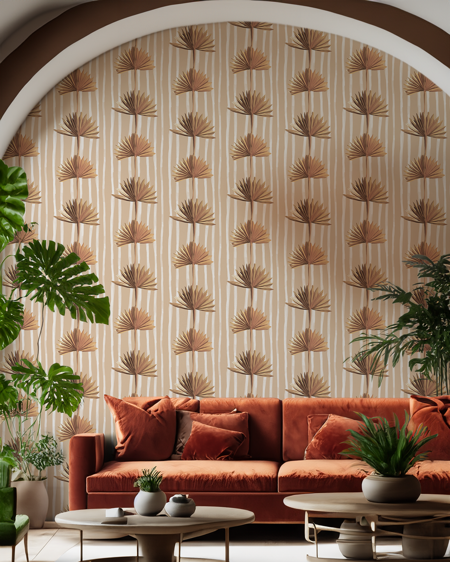 Stripey Palm Wallpaper, nude and off-white
