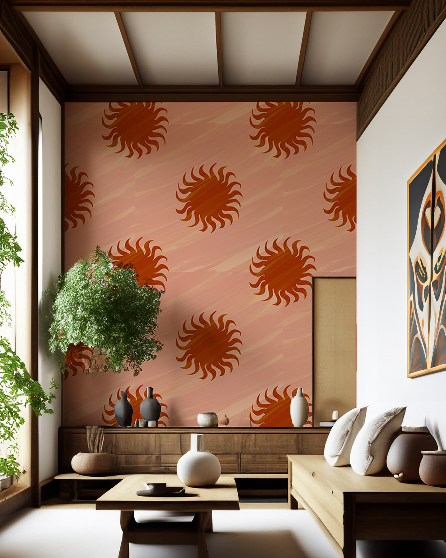 Sol Mural, terra cotta and rust