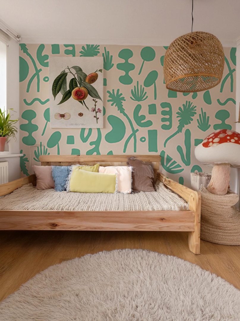 Pool Side Mural, tan and teal