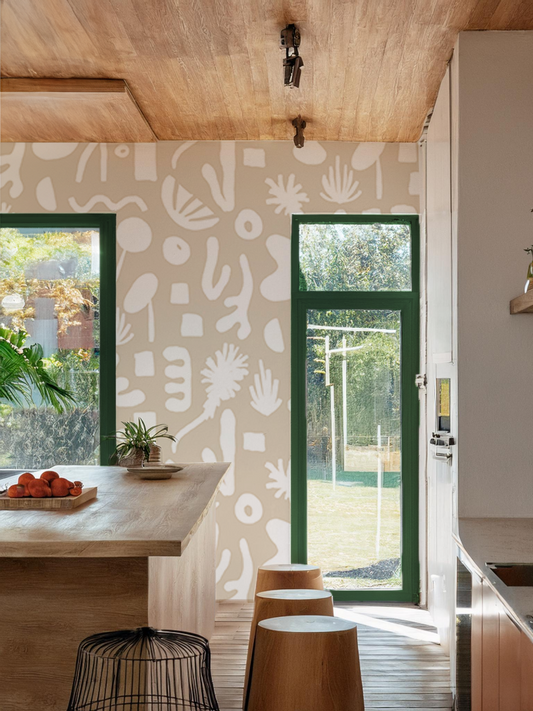 Pool Side Mural, tan and white