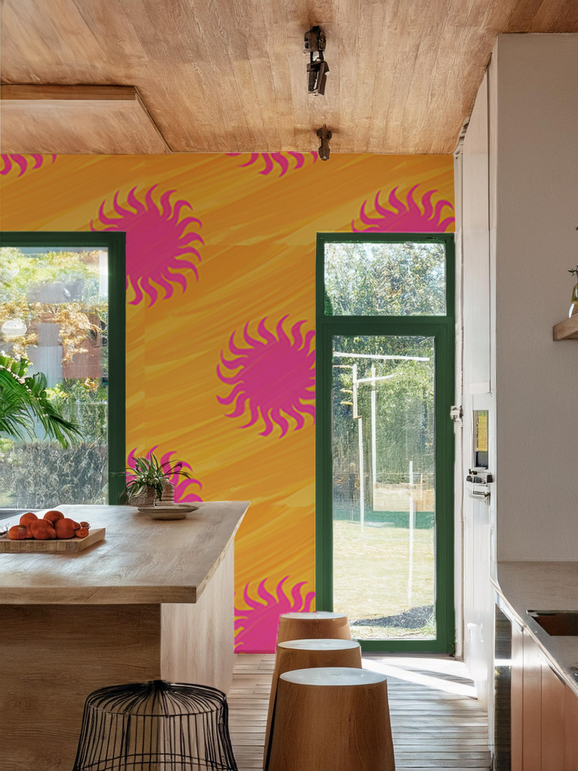 Sol Mural, yellow and pink