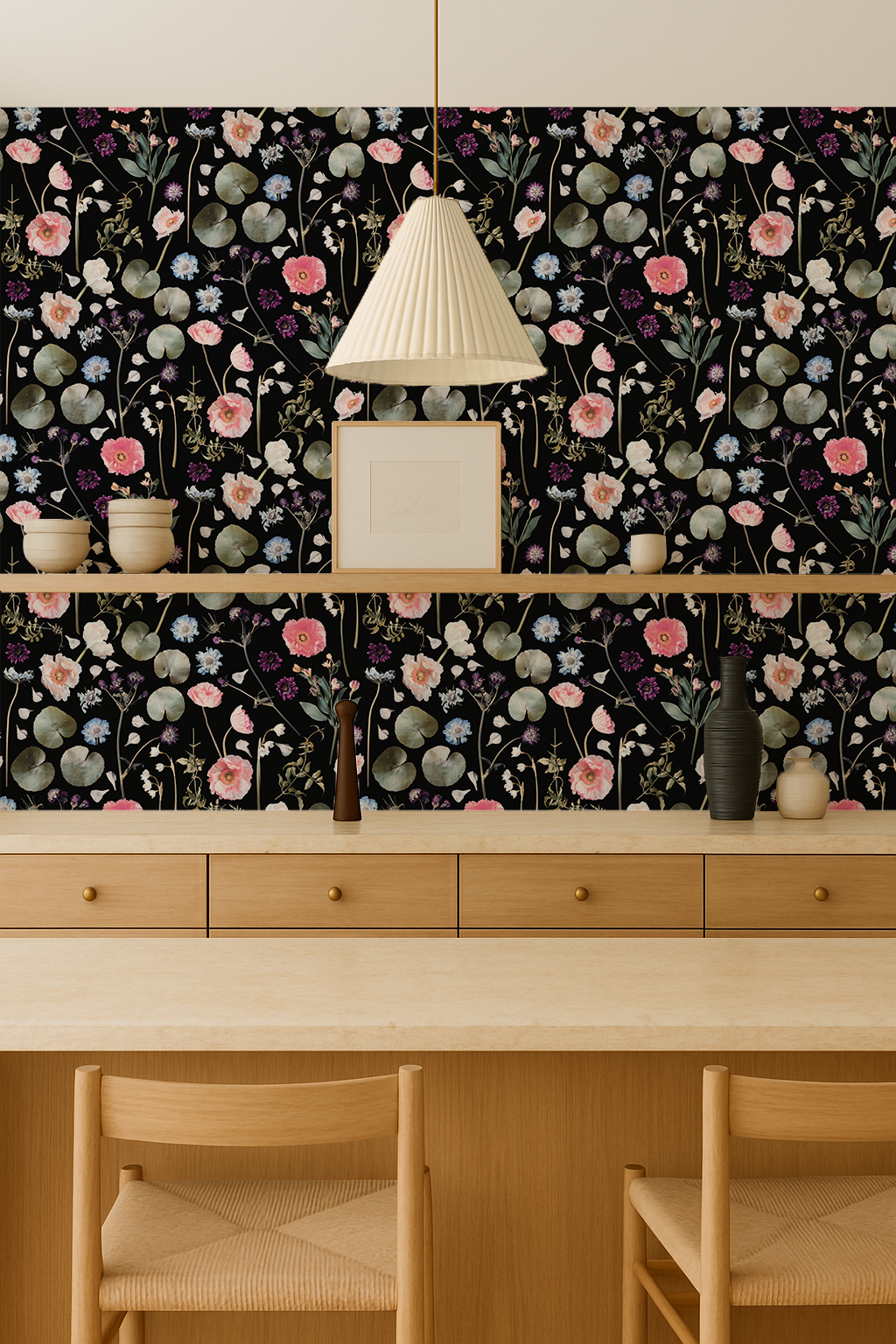 Floral Finds Wallpaper, black