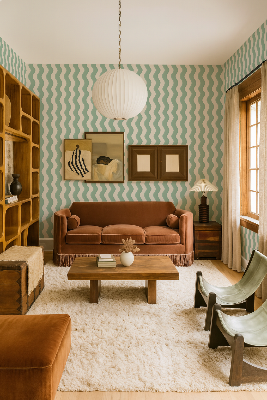 Ziggy Stripe Wallpaper, white and mint