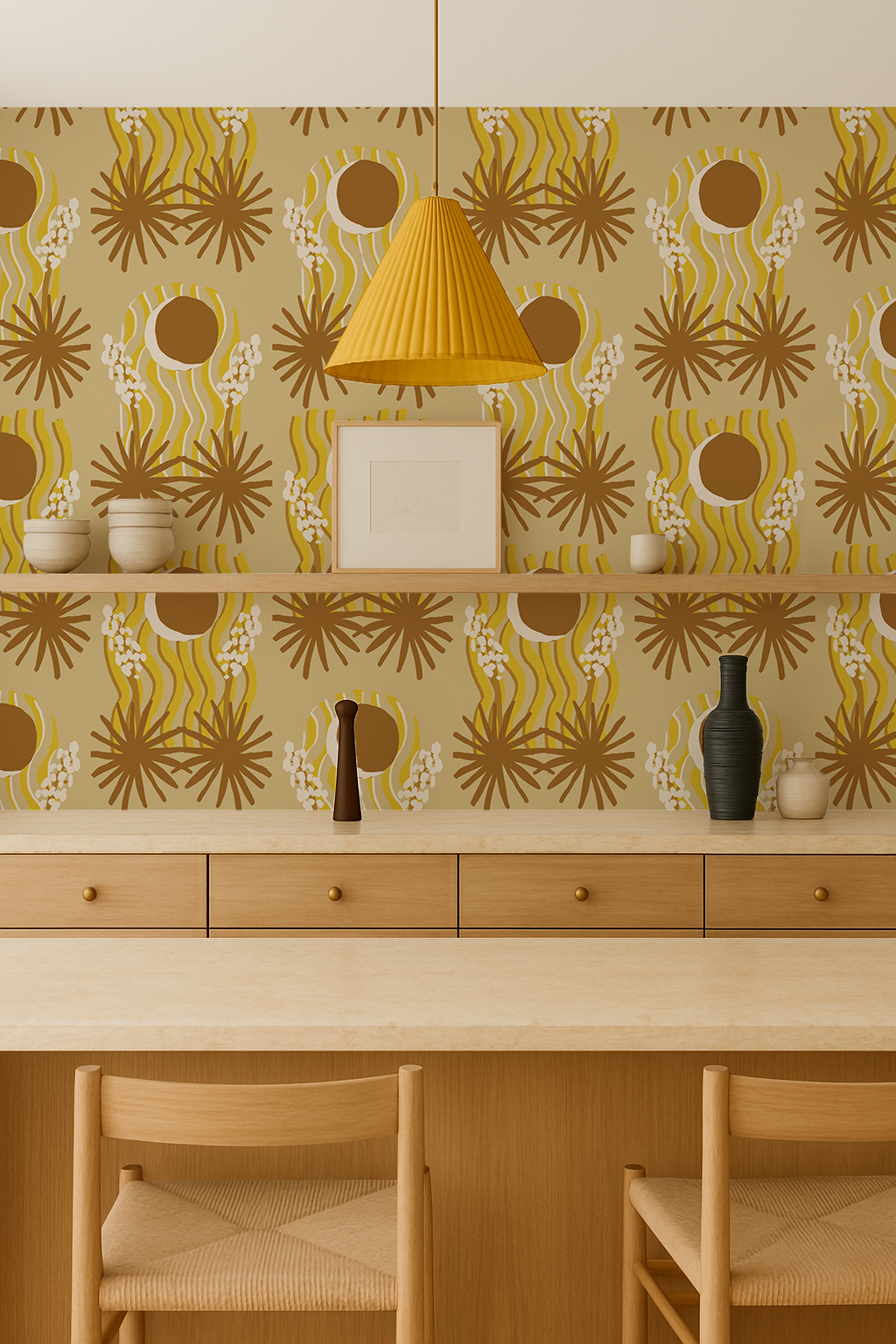 Yucca Moon Wallpaper, yellow and rust