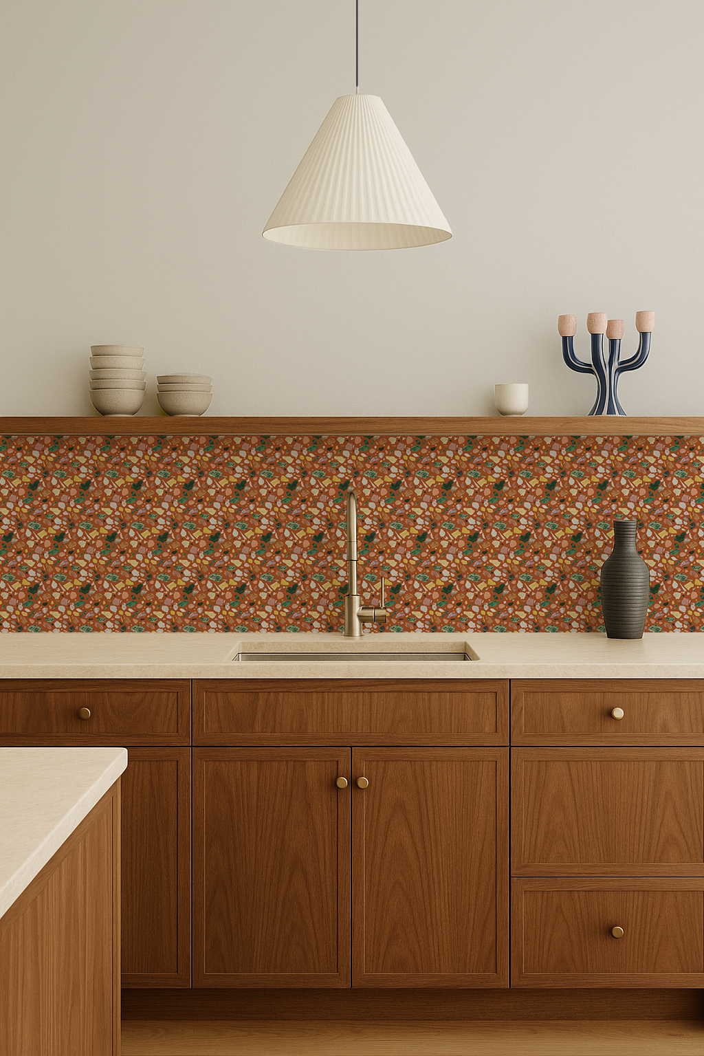 Painted Terrazzo Contact Paper, bold rusty orange
