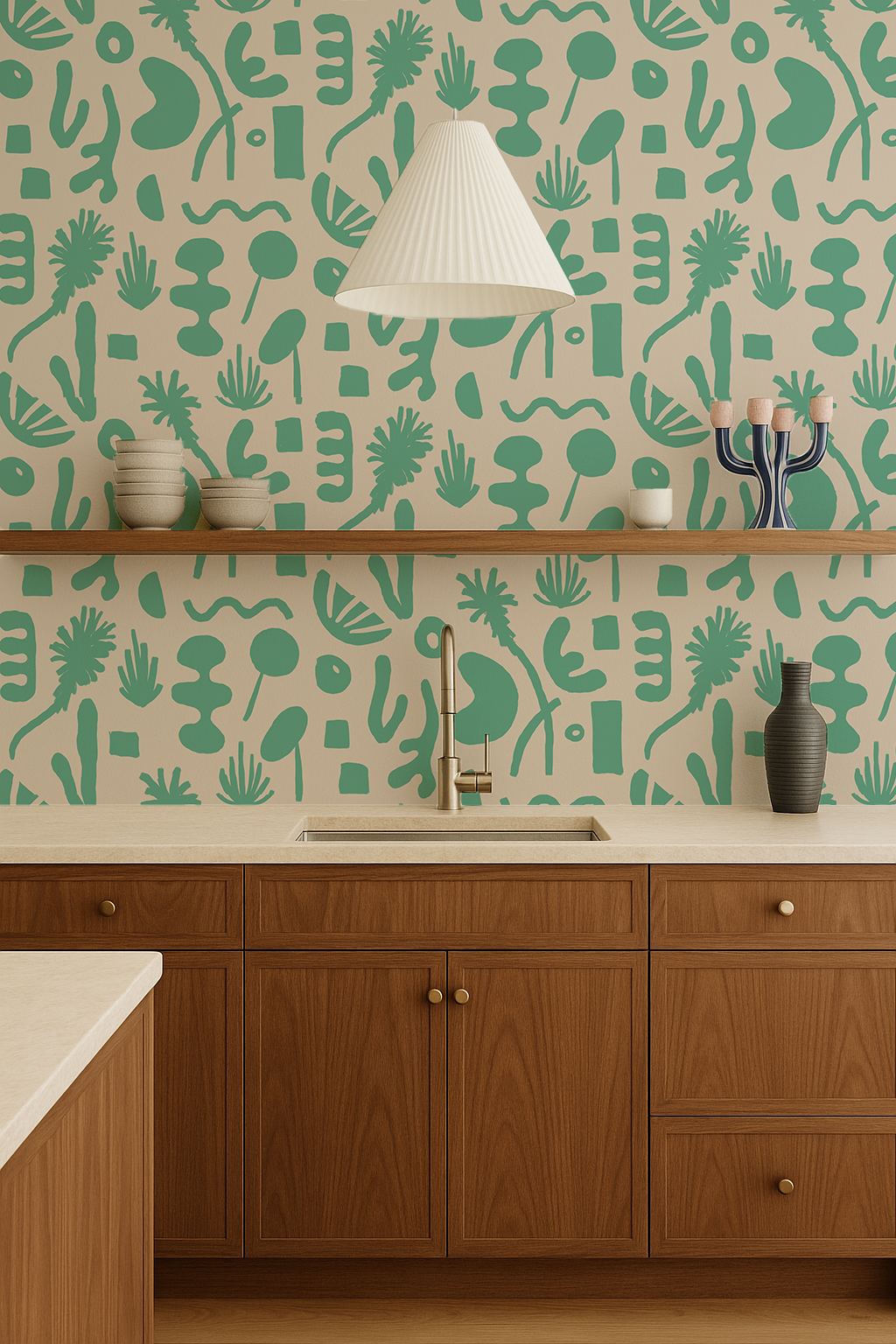 Pool Side Wallpaper, tan and teal