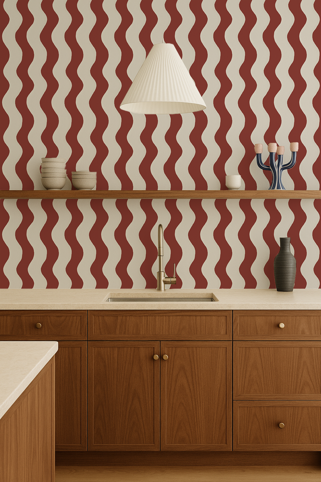 Ziggy Stripe Wallpaper, white and chili oil