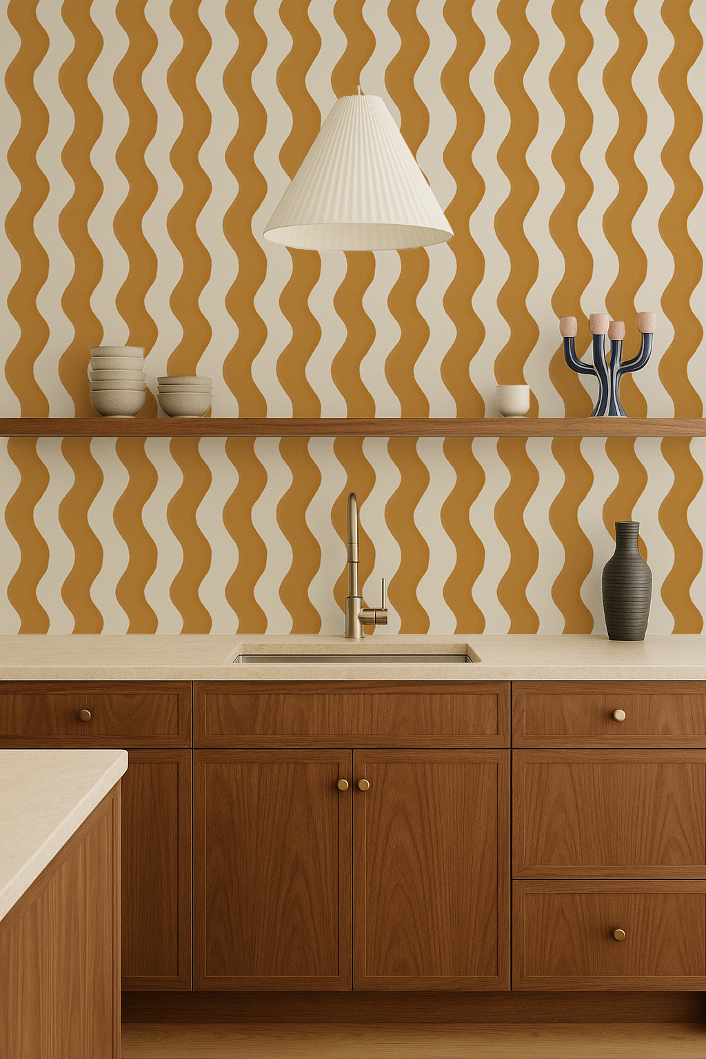 Ziggy Stripe Wallpaper, white and desert sun yellow