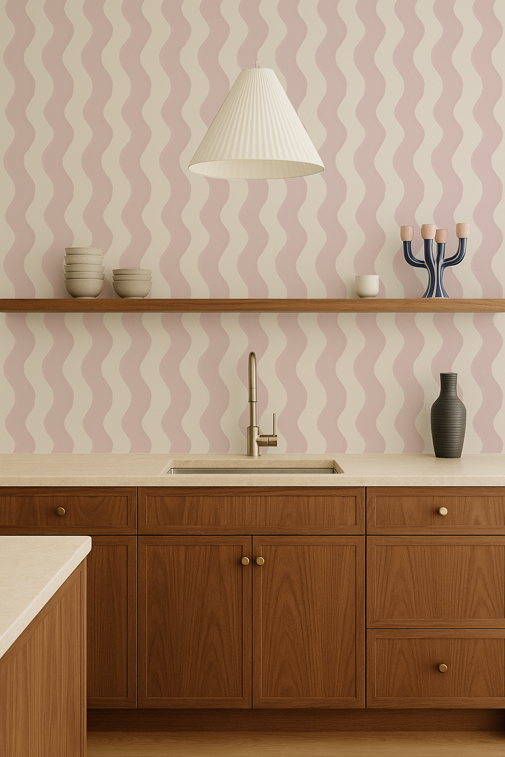 Ziggy Stripe Wallpaper, white and primrose pink