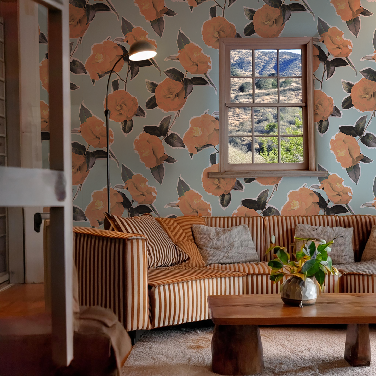 Camellia Wallpaper, light blue