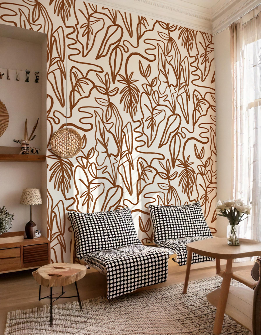 CUSTOM Inked Foliage Wallpaper, white and rust for aunyes