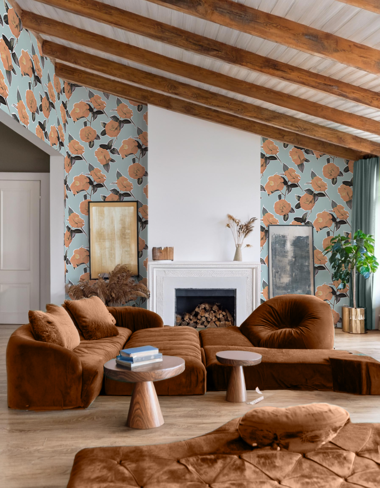 Camellia Wallpaper, light blue