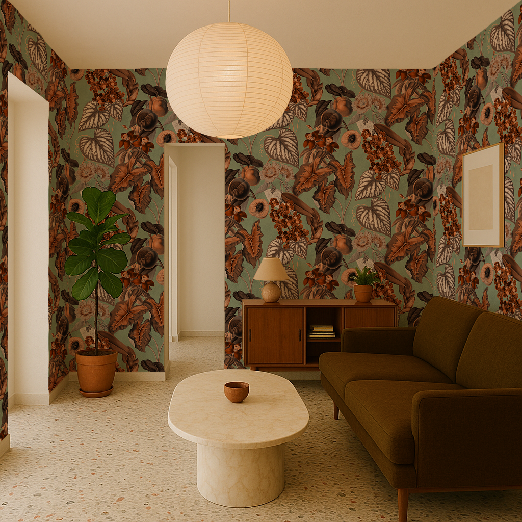 Cali Tropicale Wallpaper, mint and rust