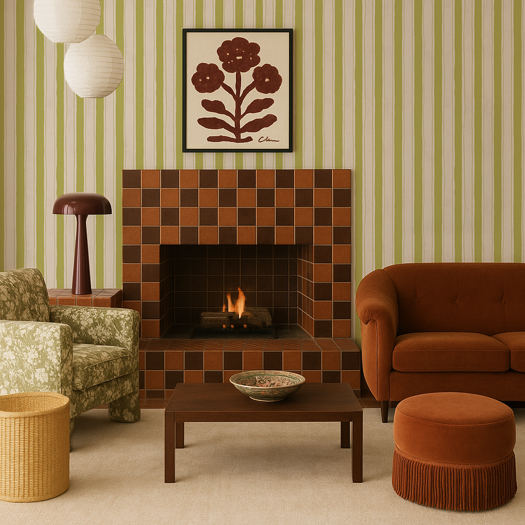 Riviera Stripe Wallpaper, off-white and chartreuse
