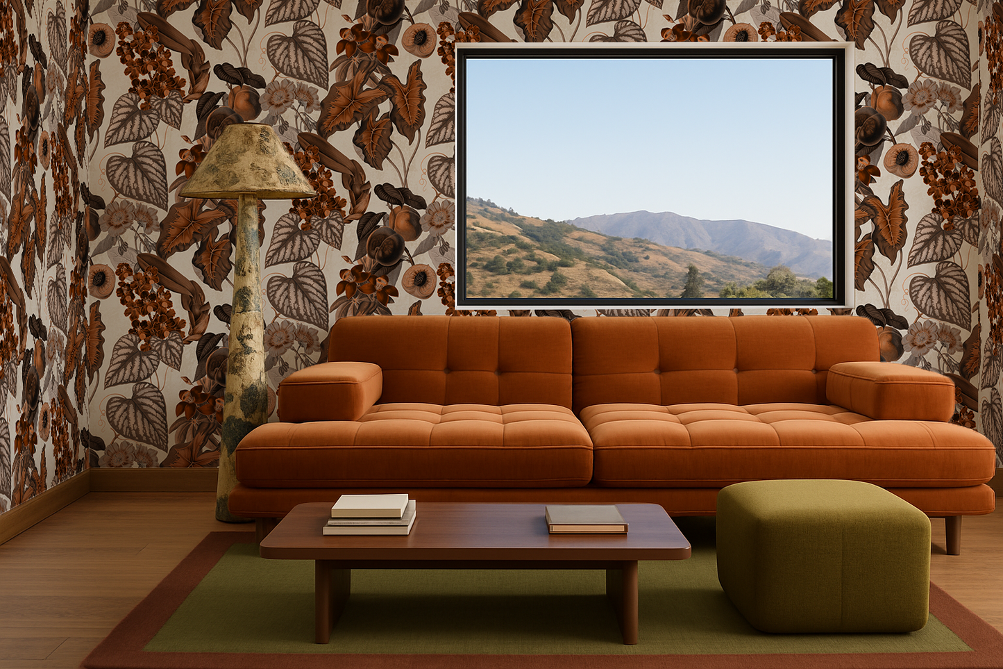 Cali Tropicale Wallpaper, off-white and burnt orange