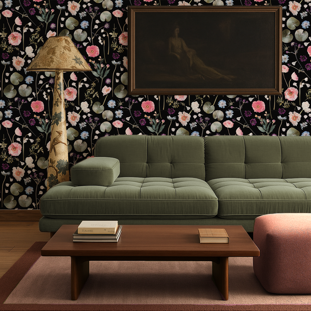 Floral Finds Wallpaper, black